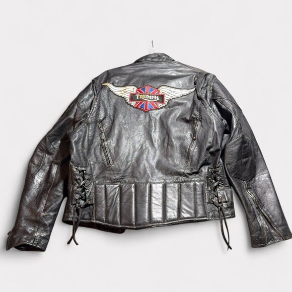 Triumph Mens Leather Motorcycle Jacket With Union Jack Patch Size 42 - Picture 4 of 10